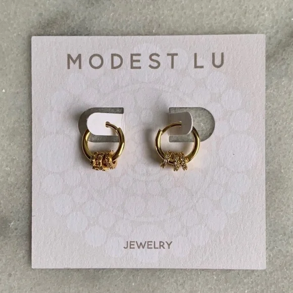 New Stock! Gold Crystal Round Huggie Hoop Earrings - Picture 2 of 4